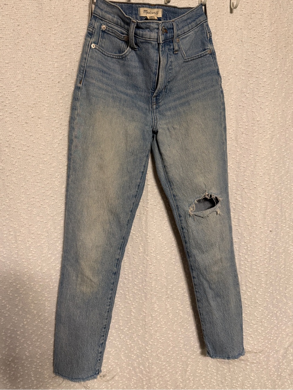 Madewell "Perfect Vintage Jean" High-Rise Straight with Knee Rip
